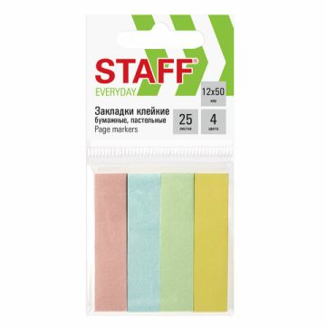 Закладки клейкие бумажные 50х12мм 4цв.х25л пастель STAFF 1/48/768