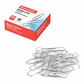 Скрепки 28мм 100шт никелированные BRAUBERG 1/10/120