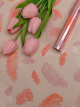 Ролик 60см х10м пленка полипропилен персиковый Перышки 1/10