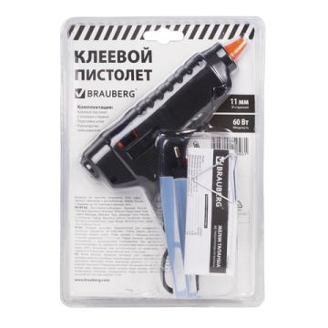 Клеевой пистолет 60Вт для стержня 11мм, BRAUBERG, в блистере 1/12/24 (Клиент)