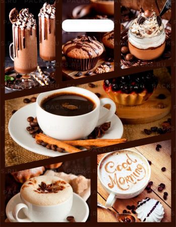 Пакет с вырубной ручкой (31х40)-60 Кофейный коллаж ламинат Тико 50/500