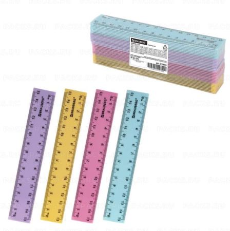Линейка 15см пластиковая пастель BRAUBERG 1/30