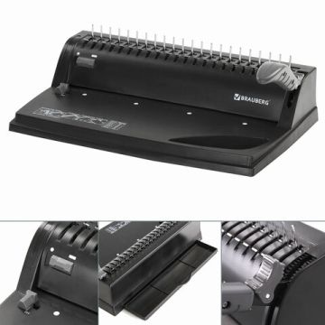 Переплетная машина д/пласт. пружины BRAUBERG пробив. 8л, сшив. до 125л 1/4