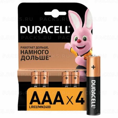 Элемент питания alkaline DURAСELL ААА (LR03) (4шт) 1/10
