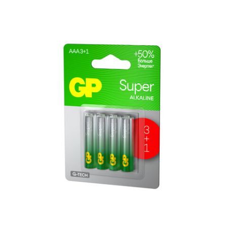 Элемент питания GP Super AAA (LR03 24А) алкалиновые мизинчик комплект 4шт ПРОМО 3+1 1/10/80 (клиент)