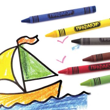Карандаши восковые 06цв Солнышко ПИФАГОР 1/40/120