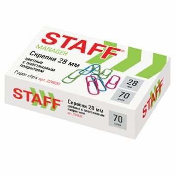 Скрепки 28мм 70шт цветные STAFF эконом 1/30