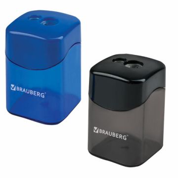Точилка 2 отверстия с контейнером прямоугольная цвет черный/синий Win Brauberg 1/12