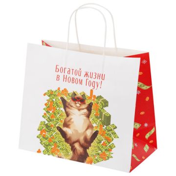 НГ Пакет подарочный крафтовый (28х24х14) Котики ЗОЛОТАЯ СКАЗКА 1/24/144