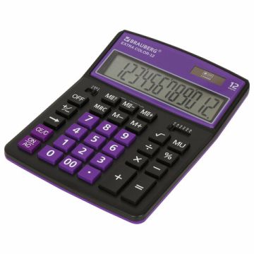 Калькулятор настольный BRAUBERG COLOR-12-BKPR (206x155мм) 12разр черно-фиолет 1/20/40 (Клиент)