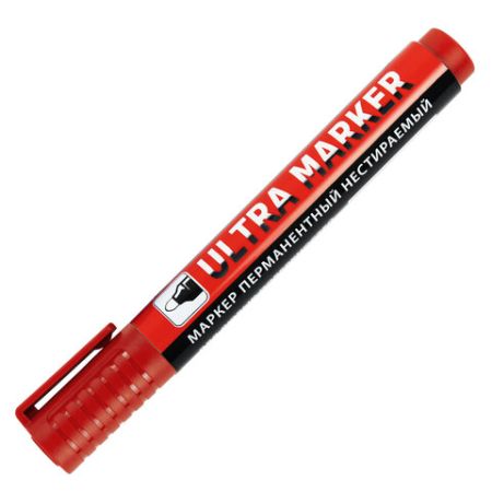 Маркер перманентный ULTRA MARKER, КРАСНЫЙ, 3,5 мм, с клипом, BRAUBERG 1/12 (Клиент)