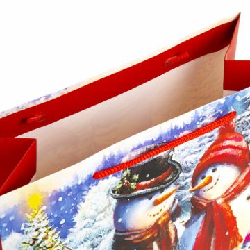 НГ Пакет подарочный бумажный (26х32х13) глиттер Snowman 1/12/96