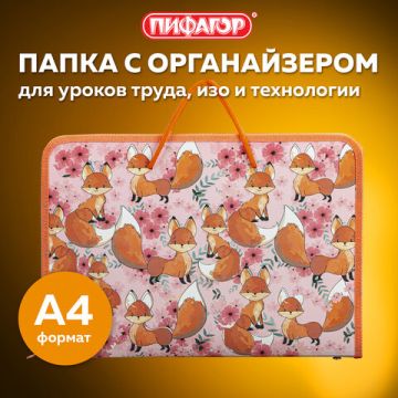 Папка для тетрадей А4 1отделение пластик органайзер Foxes ПИФАГОР 1/50