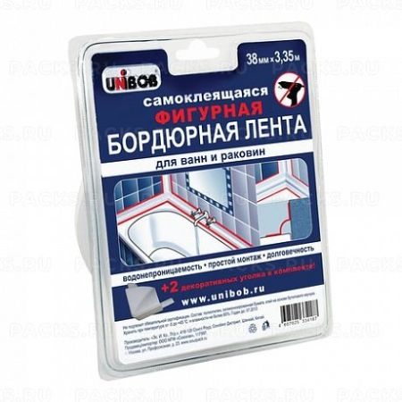Бордюрная лента 38(19+19мм)х3,35м для ванн и раковин белая UNIBOB 1/6/24