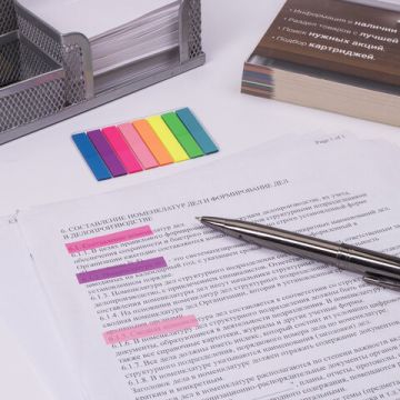 Закладки клейкие пластиковае 45х8мм 8цв х 20л неон BRAUBERG 1/24  (Клиент)