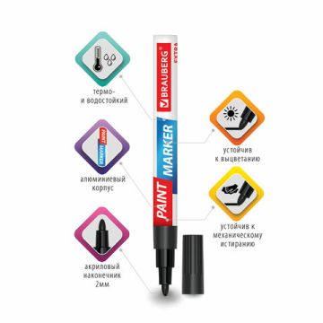 Маркер-краска лаковый черный 2мм нитро-основа алюм корпус BRAUBERG EXTRA 1/12/864