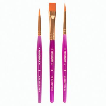 Кисти 3шт синтетика круглые №1, 2 плоская №3 ЮНЛАНДИЯ 1/12