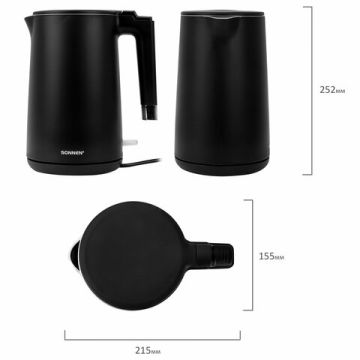 Чайник SONNEN KT-8719В двойные стенки объем 1,5л 2200 Вт черный 1/8 (Клиент)