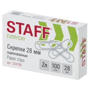 Скрепки 28мм 100шт оцинкованные эконом STAFF 1/144