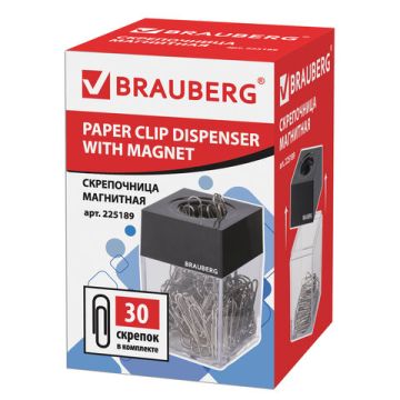 Скрепки с диспенсером магнитным 30шт черная крышка BRAUBERG 1/12/180