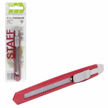 Нож канцелярский 9 мм STAFF Basic Economy, фиксатор, клип, корпус ассорти