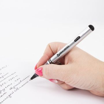 Ручка-роллер BRAUBERG Flagman, ЧЕРНАЯ, корпус серебристый, хром.детали, 0,5мм, линия 0,3мм, 141555