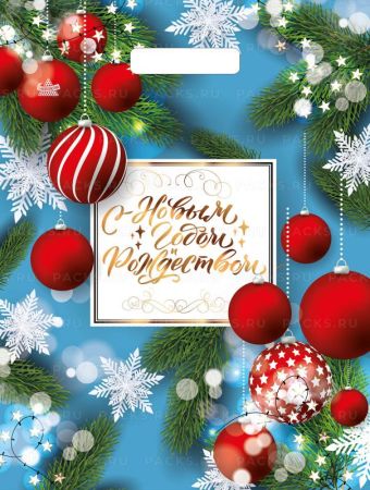 НГ Пакет с вырубной ручкой (31х40)-60 Шарики и фонарики ТИКО 50/500