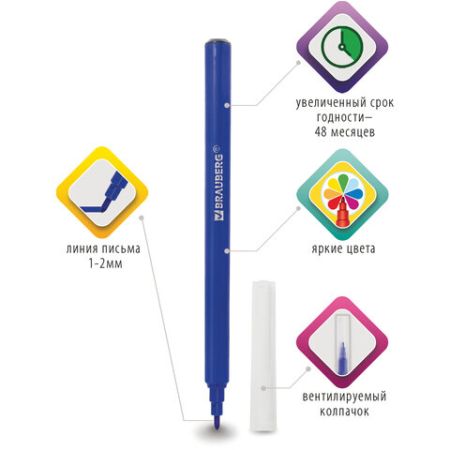 Фломастеры 06цв классические, вент. колпачек, европодвес BRAUBERG PREMIUM 1/48