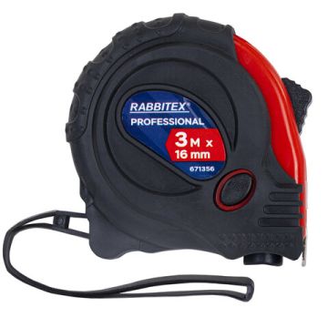 Рулетка измерительная 3м х 16мм RABBITEX обрезиненный корпус 1/12/120