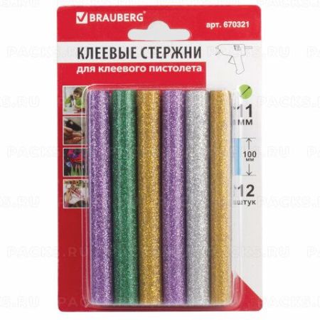 Клеевые стержни цвет с блест 100мм d=11мм 12шт BRG