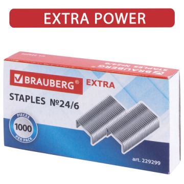 Скобы №24/6 1000шт до 30л цинковое покрытие EXTRA BRAUBERG 20/400