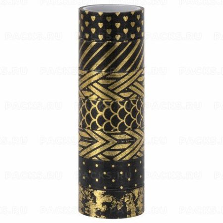 Клейкие Washi-ленты 7шт 3м ЧЁРНОЕ ЗОЛОТО с фольгой