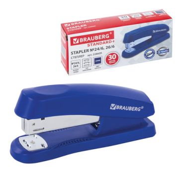 Степлер №24/6, 26/6 BRAUBERG Standard+ до 30 листов синий 1/12