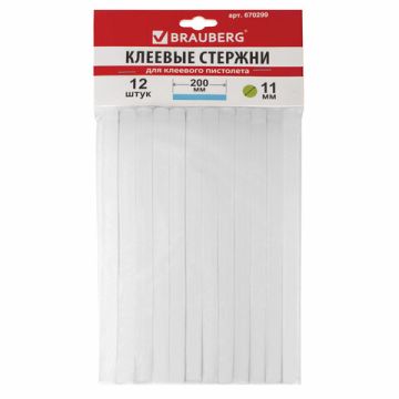 Клеевые стержни диаметр 11мм длина 200мм белые12 шт BRAUBERG 1/50/100 (Клиент)