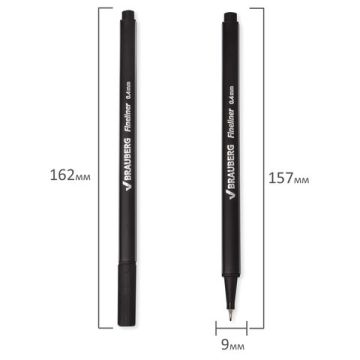 Ручка капиллярная черная 0,4мм трехгранная металл наконечник BRAUBERG  1/12/1728