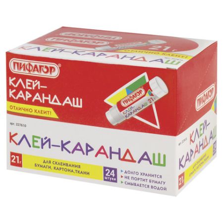 Клей-карандаш 21г ПИФАГОР 1/24/648