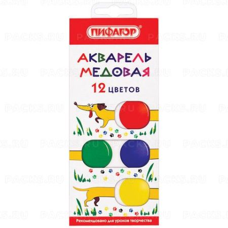 Краски акварельные 12цв медовые Веселая такса ПИФАГОР 1/15
