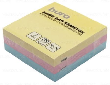 Блок самоклеящийся 76х76мм 300л 3цвета пастель Buro 1/24/96