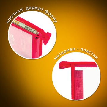 Папка для тетрадей А5 пластик молния сверху прозрачнаякрасная Пифагор 1/50