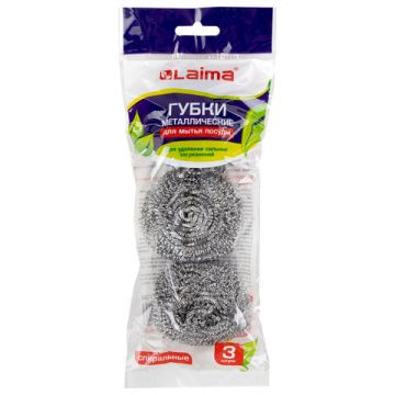 Мочалка для посуды металлическая (3шт) спиральная по 20 г ЛАЙМА 1/144 (клиент)