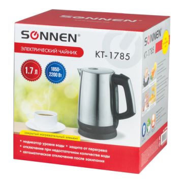 Чайник SONNEN KT-1785 1,7 л 2200 Вт закрытый нагревательный элемент нержавеющая сталь 1/8 (Клиент)