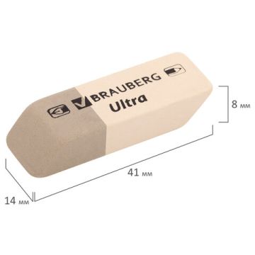 Ластик 41х14х8мм натуральный каучук серо-белый 6шт BRAUBERG 1/10