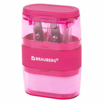 Точилка 2 отверстия 2в1 с ластиком ассорти BRAUBERG Double 1/12 (Клиент)