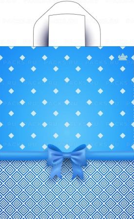 Пакет с петлевой ручкой (28х35)-55 Синий бантик в клеточку Тико 50/700 