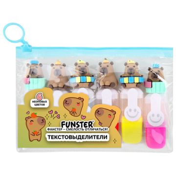 Набор текстовыделителей с топперами Капибары 6шт неон линия 1-4мм 1/12 (Под заказ)