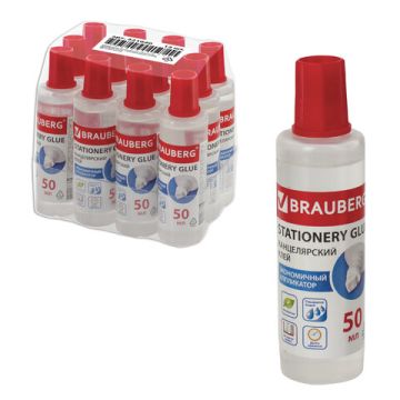 Клей канцелярский силикатный 50мл BRAUBERG с аппликатором 1/12/432