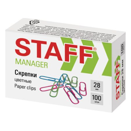 Скрепки 28мм 100шт цветные STAFF 1/10/300