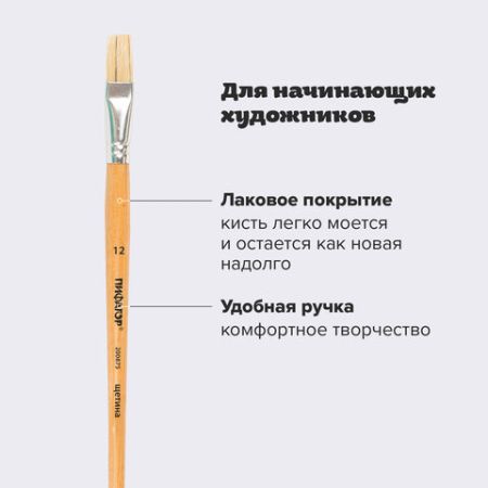 Кисть щетина плоская №12 ПИФАГОР  1/30/1200 (Клиент)