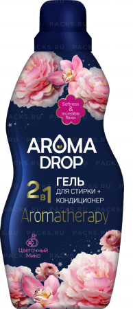 Средство жидкое 1кг Aroma Drop 2 в 1 гель для стирки Цветочный микс 1/10