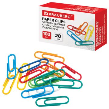 Скрепки 28мм 100шт цветные BRAUBERG 1/27/108